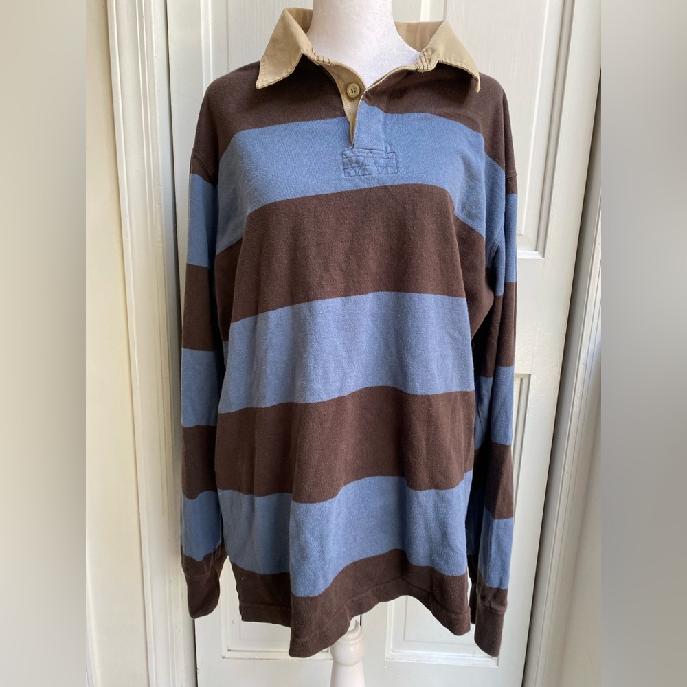 Men's IZOD Striped Rugby Shirt - Blue & Brown size L